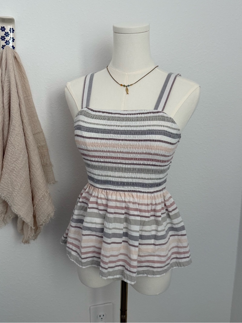 Japna Women’s Smocked Striped Peplum Tank Top Size XS Boho Cottagecore